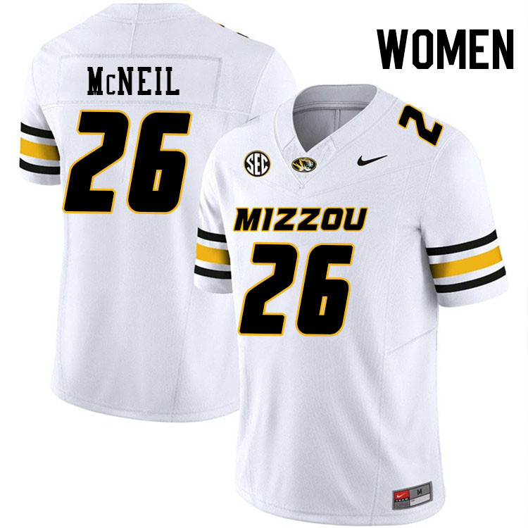 Women #26 Shamar McNeil Missouri Tigers College Football Jerseys Stitched-White